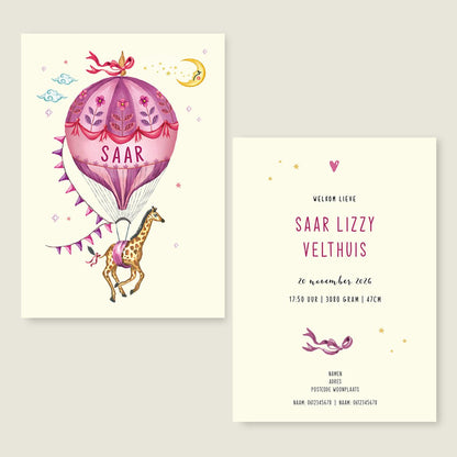 Geboortekaartje Purple Balloon - Story of July