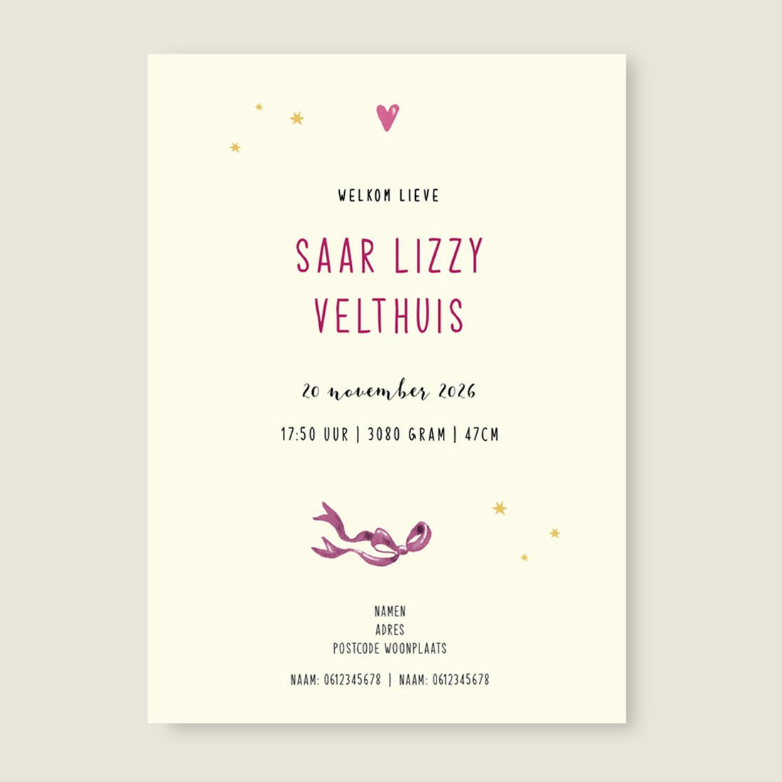 Geboortekaartje Purple Balloon - Story of July