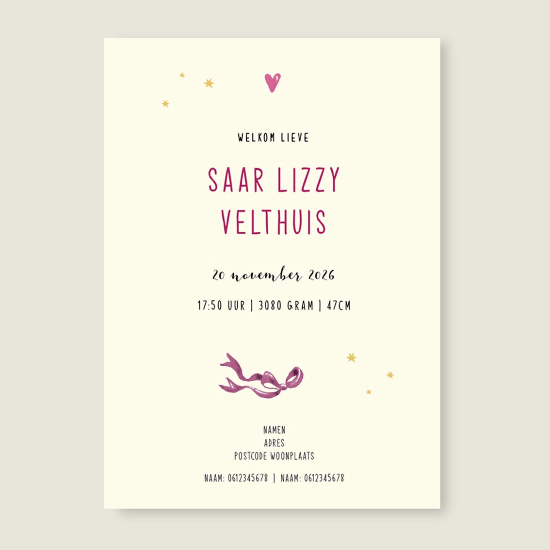 Geboortekaartje Purple Balloon - Story of July