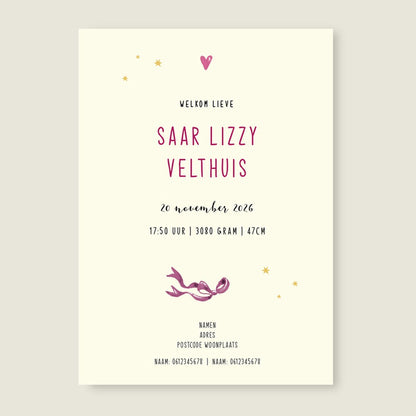 Geboortekaartje Purple Balloon - Story of July