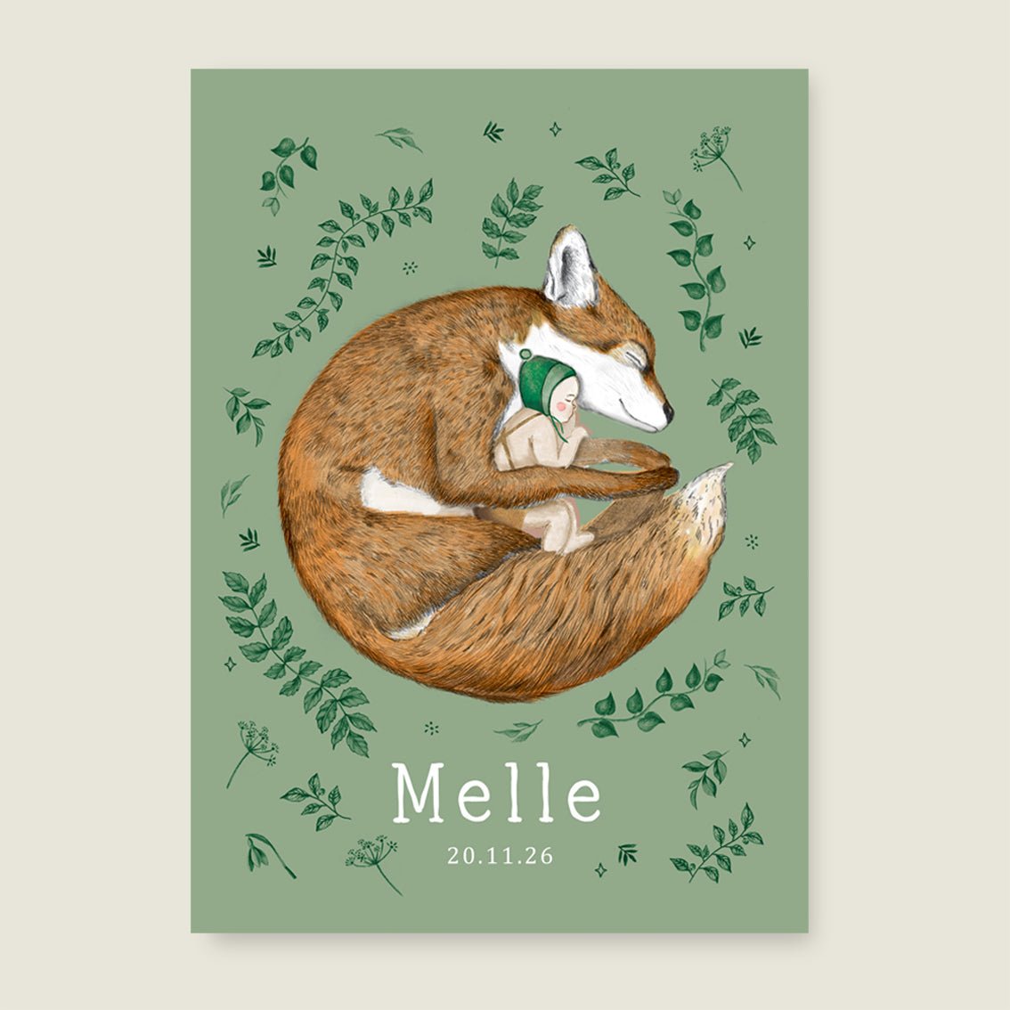 Geboortekaartje Sleeping Fox Green - Story of July
