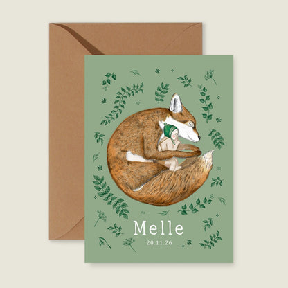 Geboortekaartje Sleeping Fox Green - Story of July