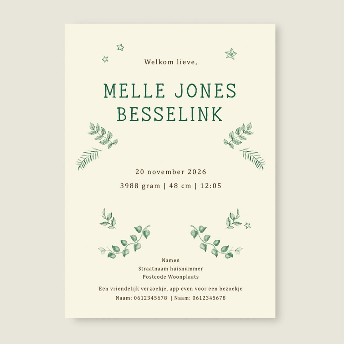 Geboortekaartje Sleeping Fox Green - Story of July