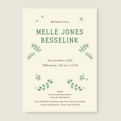 Geboortekaartje Sleeping Fox Green - Story of July