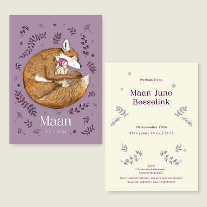Geboortekaartje Sleeping Fox Lila - Story of July