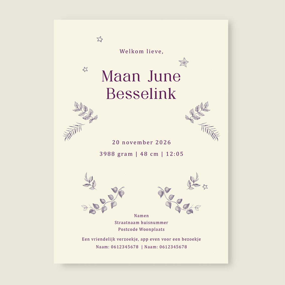 Geboortekaartje Sleeping Fox Lila - Story of July