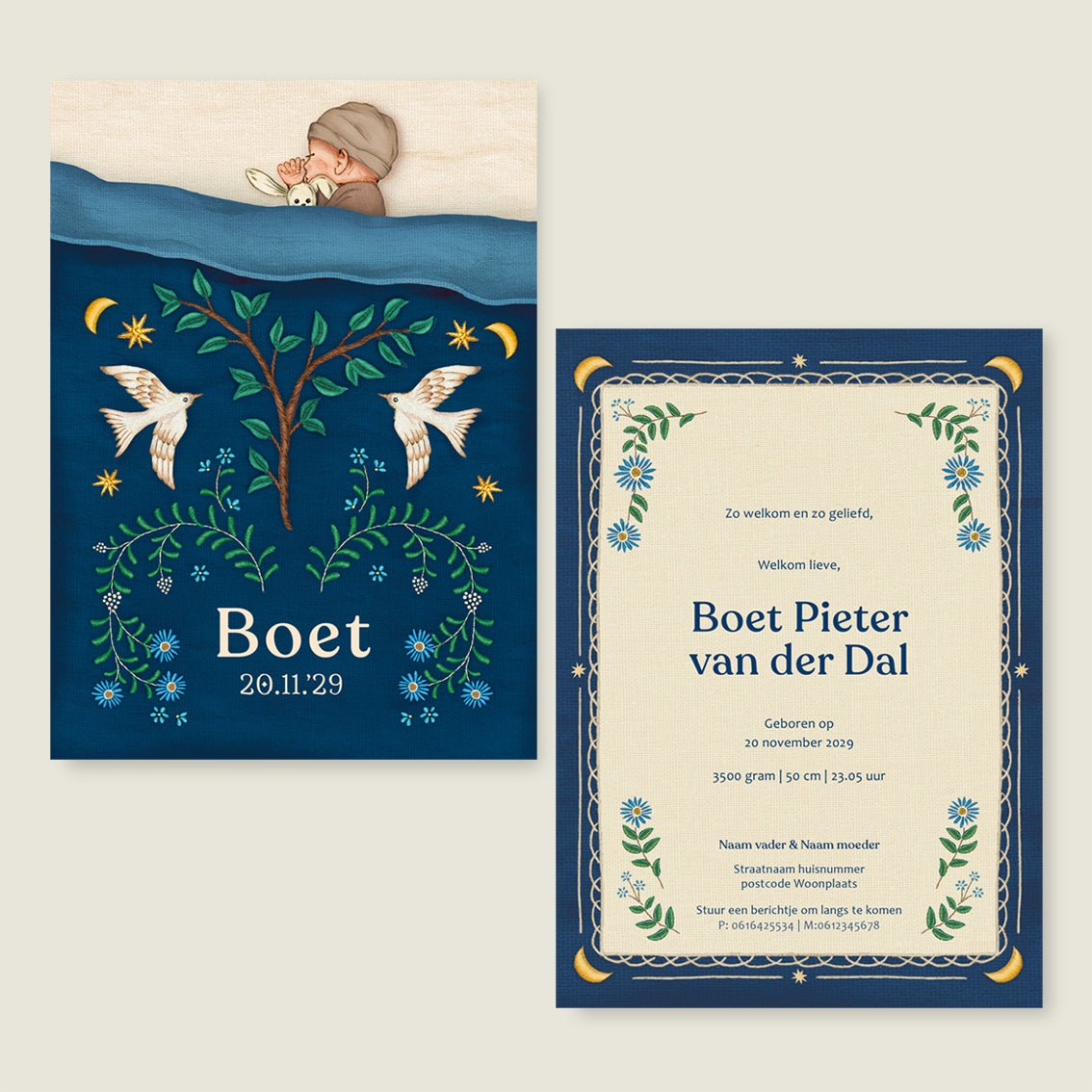 Geboortekaartje Sleeptight Dark Blue - Story of July