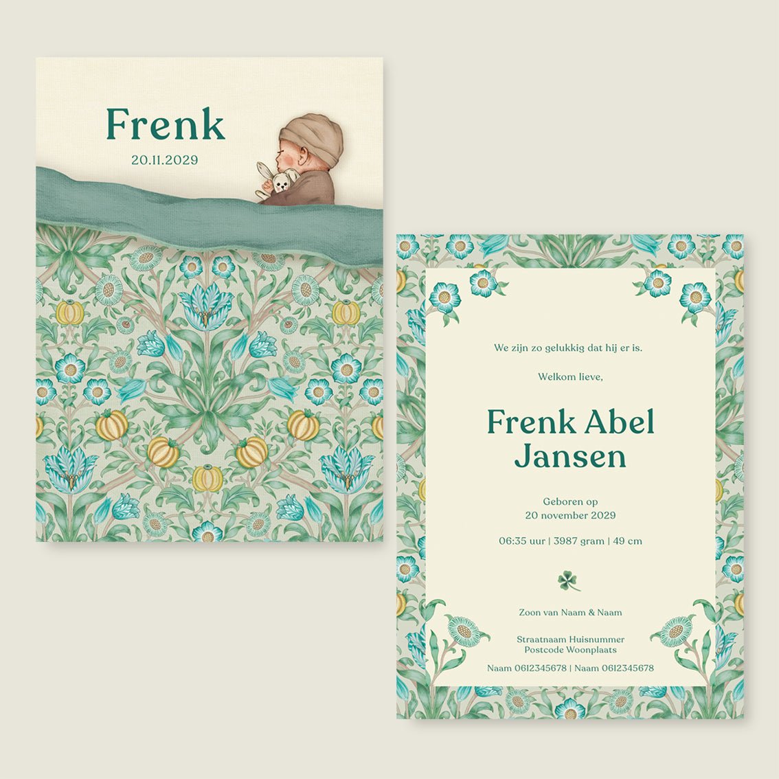 Geboortekaartje Sleeptight Flowers Blue - Story of July