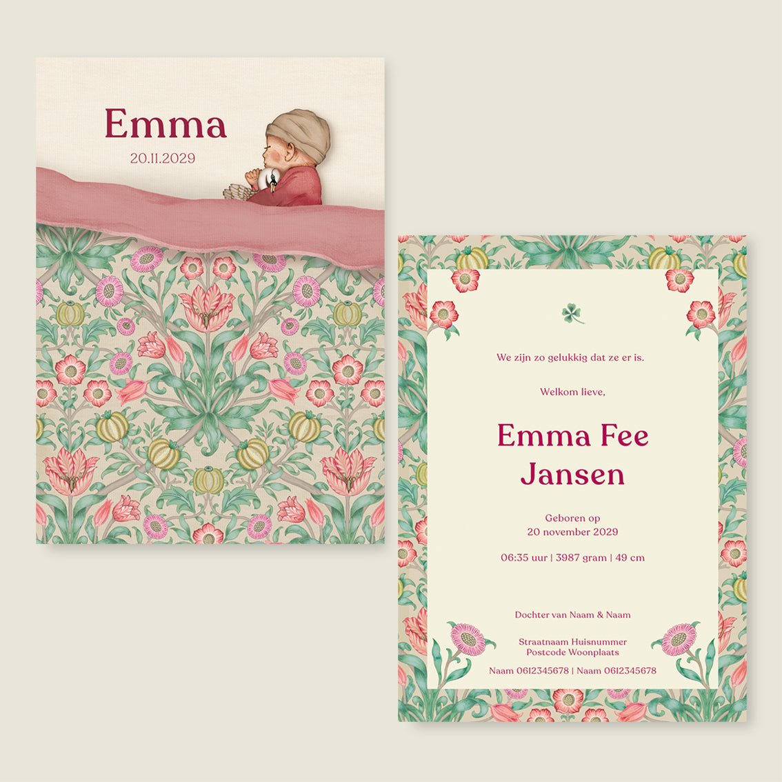 Geboortekaartje Sleeptight Flowers Pink - Story of July