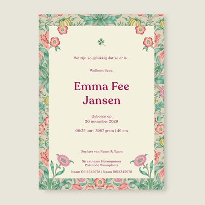 Geboortekaartje Sleeptight Flowers Pink - Story of July