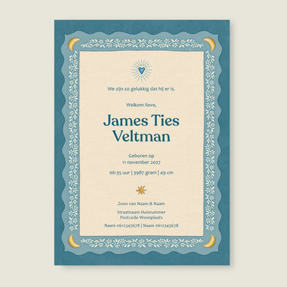 Geboortekaartje Sparrow Birds Light Blue - Story of July