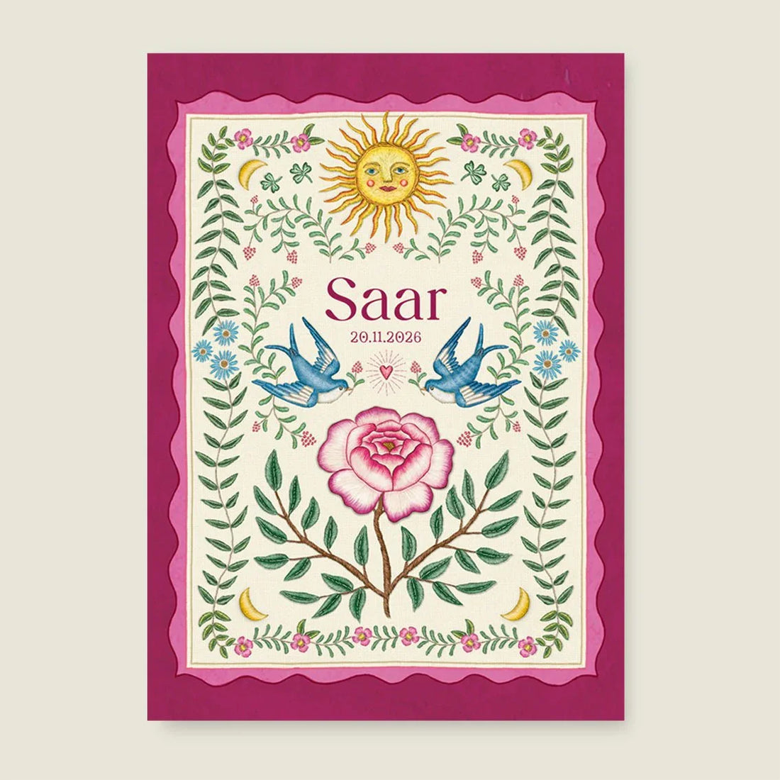 Geboortekaartje Sparrow Birds Pink - Story of July