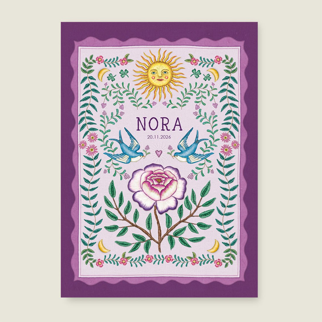 Geboortekaartje Sparrow Birds Purple - Story of July