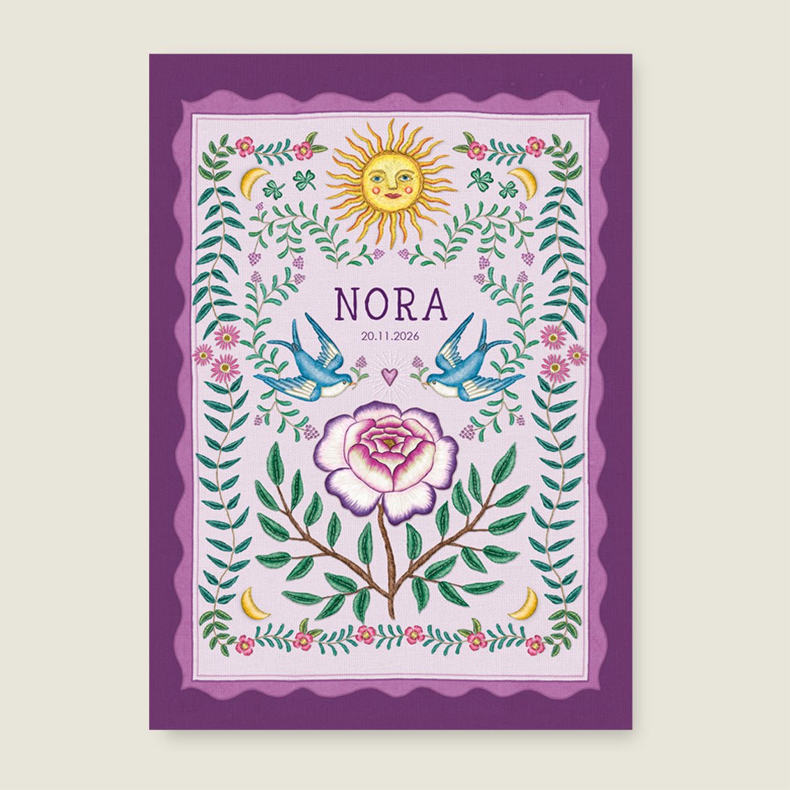 Geboortekaartje Sparrow Birds Purple - Story of July