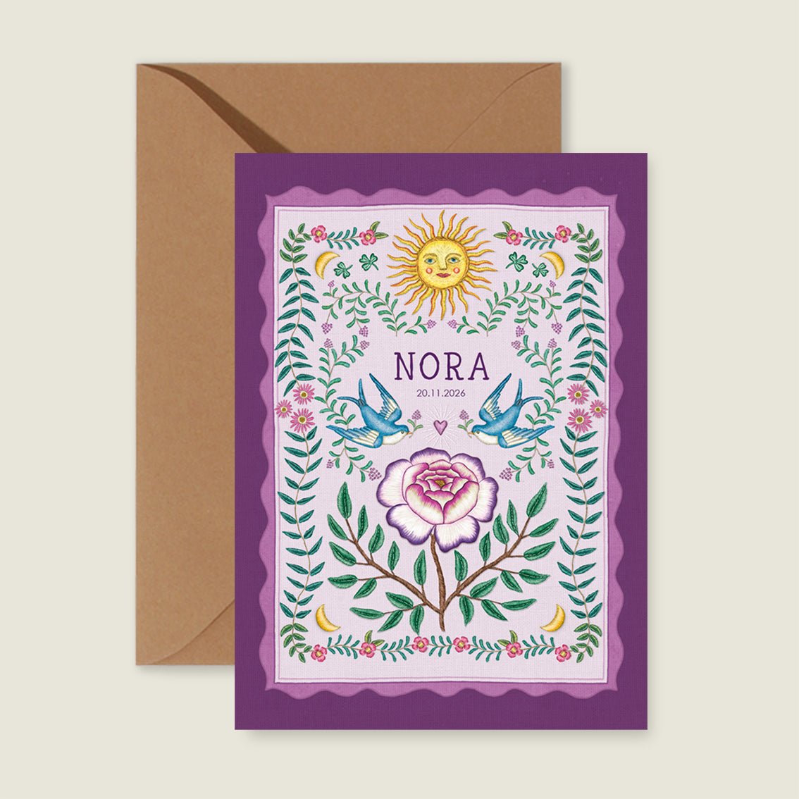 Geboortekaartje Sparrow Birds Purple - Story of July