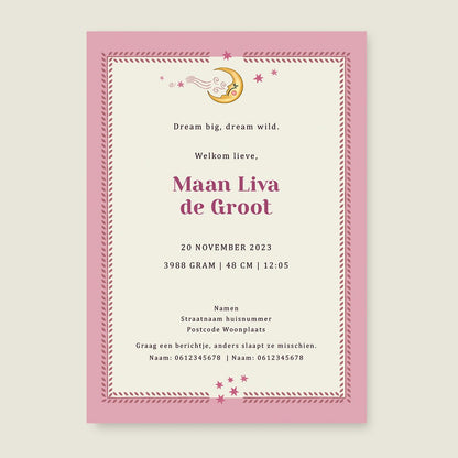 Geboortekaartje Sun Flowers Roze - Story of July