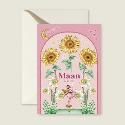 Geboortekaartje Sun Flowers Roze - Story of July