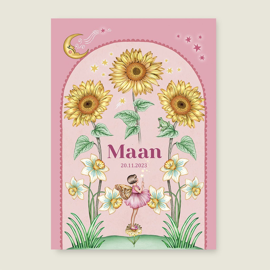 Geboortekaartje Sun Flowers Roze - Story of July