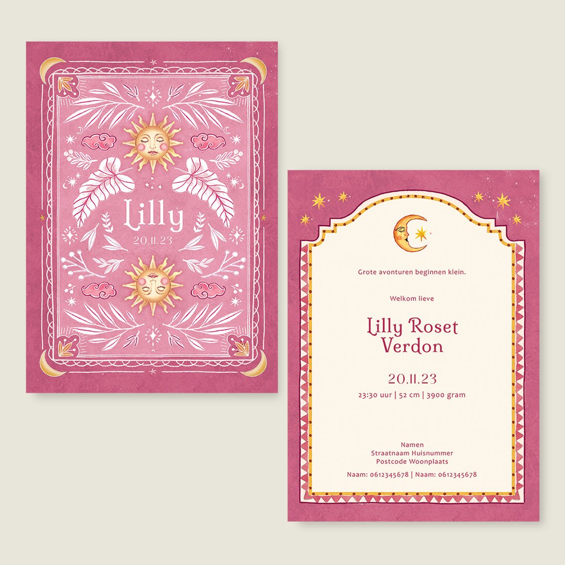 Geboortekaartje Sunshine Pink - Story of July