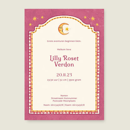 Geboortekaartje Sunshine Pink - Story of July