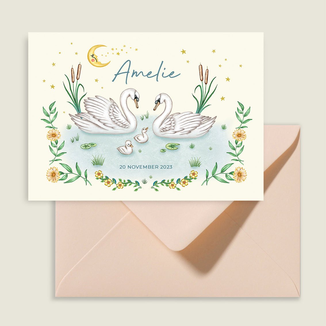 Geboortekaartje Swan Baby - Story of July