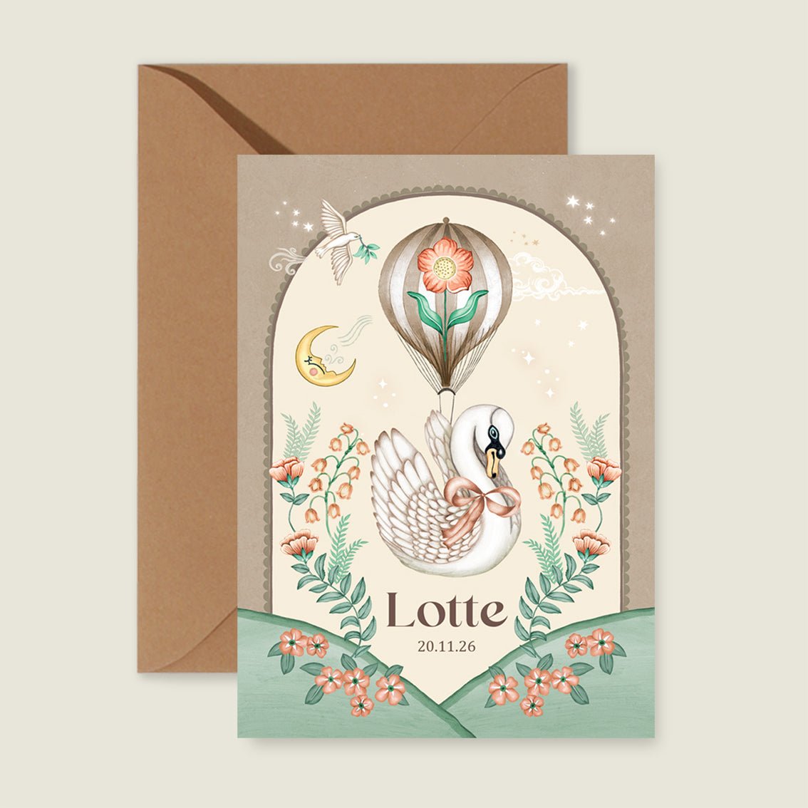 Geboortekaartje Swan Balloon - Story of July