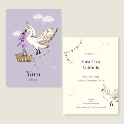 Geboortekaartje Swan Basket Lila - Story of July