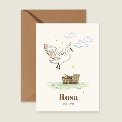 Geboortekaartje Swan Basket Offwhite - Story of July