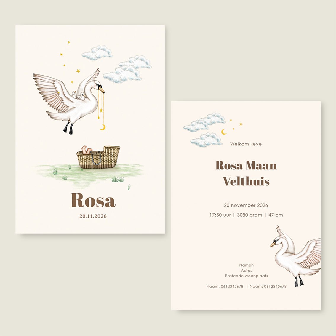 Geboortekaartje Swan Basket Offwhite - Story of July