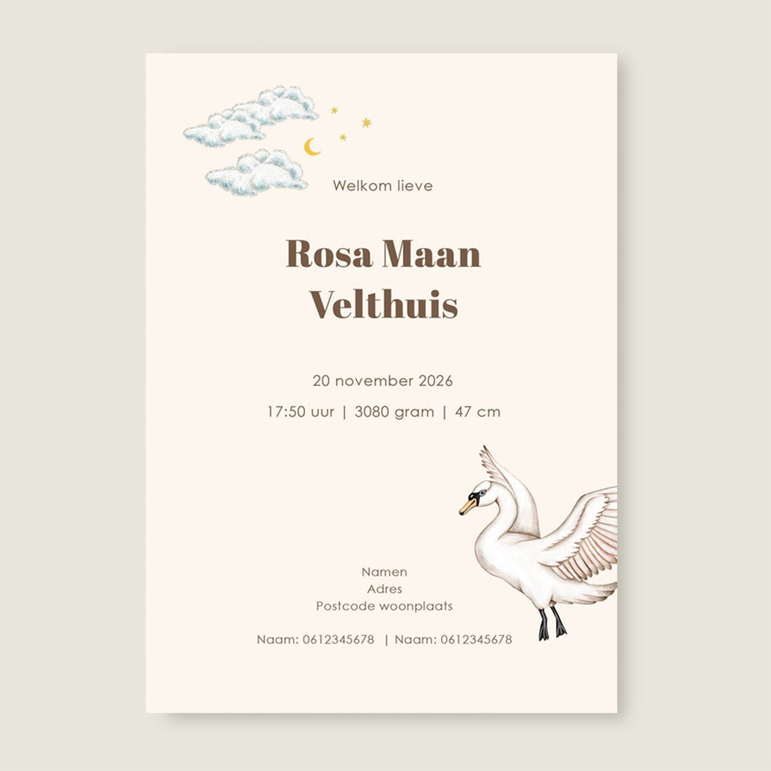 Geboortekaartje Swan Basket Offwhite - Story of July