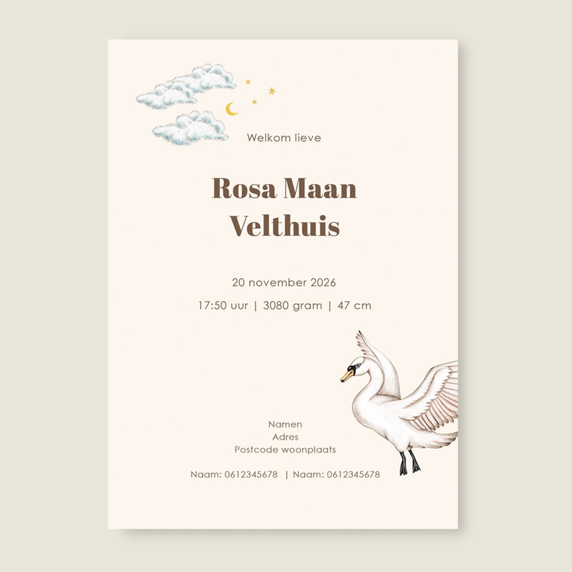 Geboortekaartje Swan Basket Offwhite - Story of July