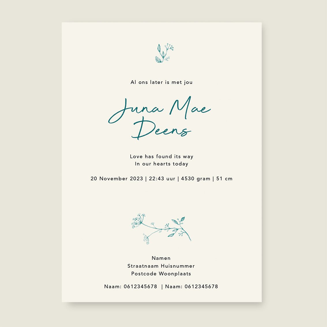 Geboortekaartje Swan Family Offwhite - Story of July