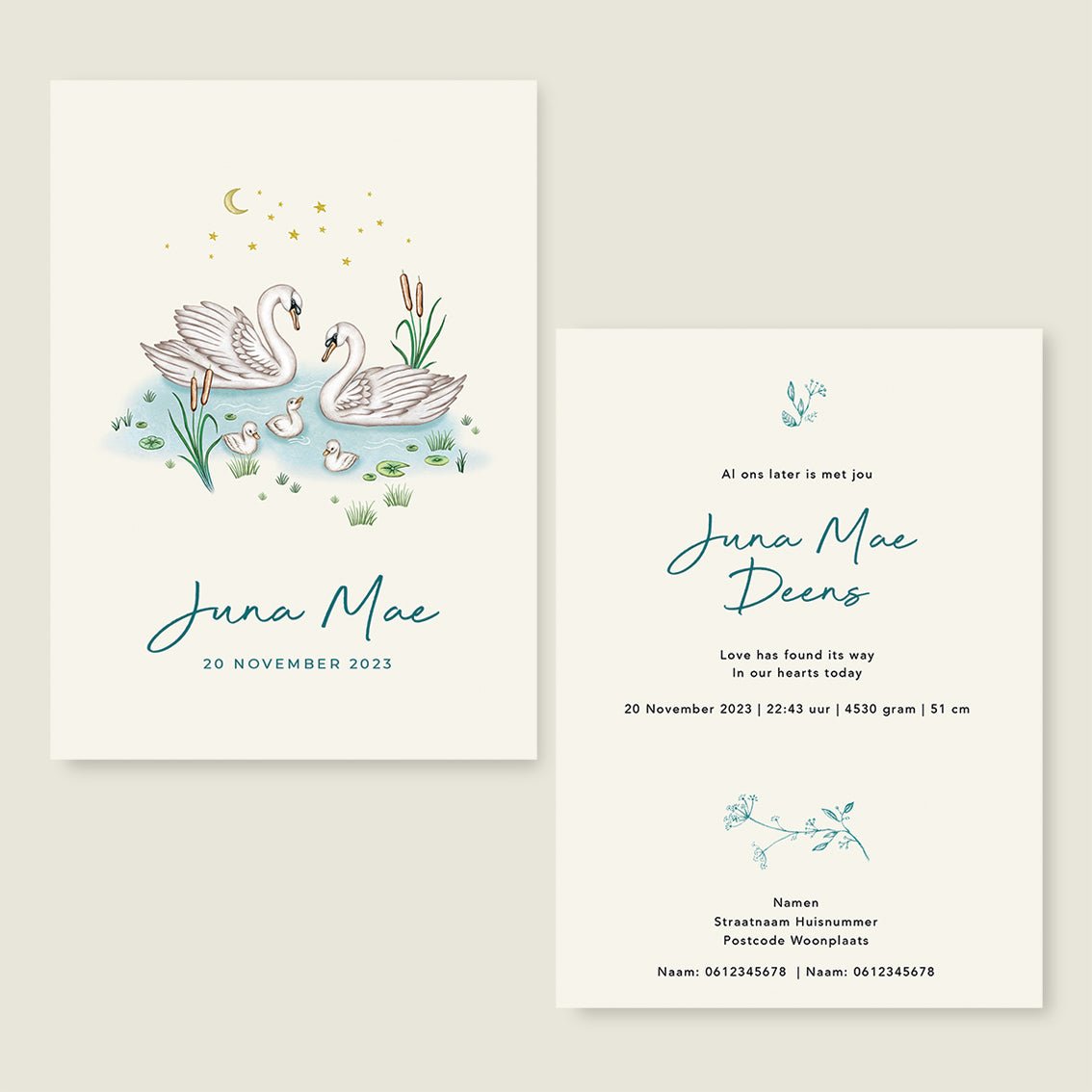Geboortekaartje Swan Family Offwhite - Story of July