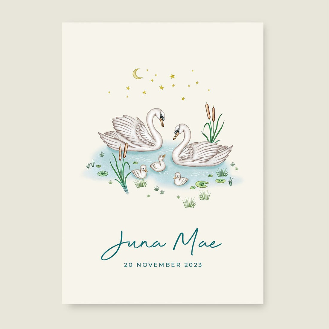 Geboortekaartje Swan Family Offwhite - Story of July