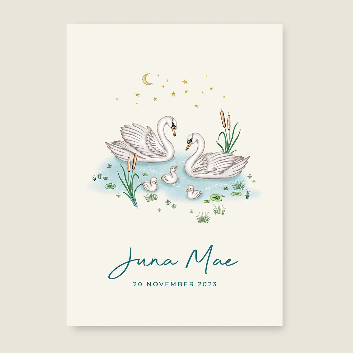 Geboortekaartje Swan Family Offwhite - Story of July