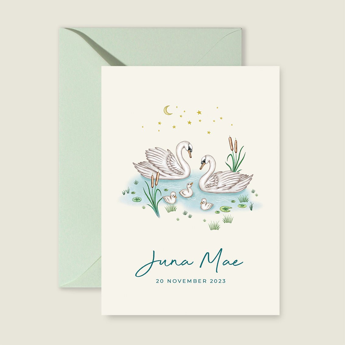 Geboortekaartje Swan Family Offwhite - Story of July