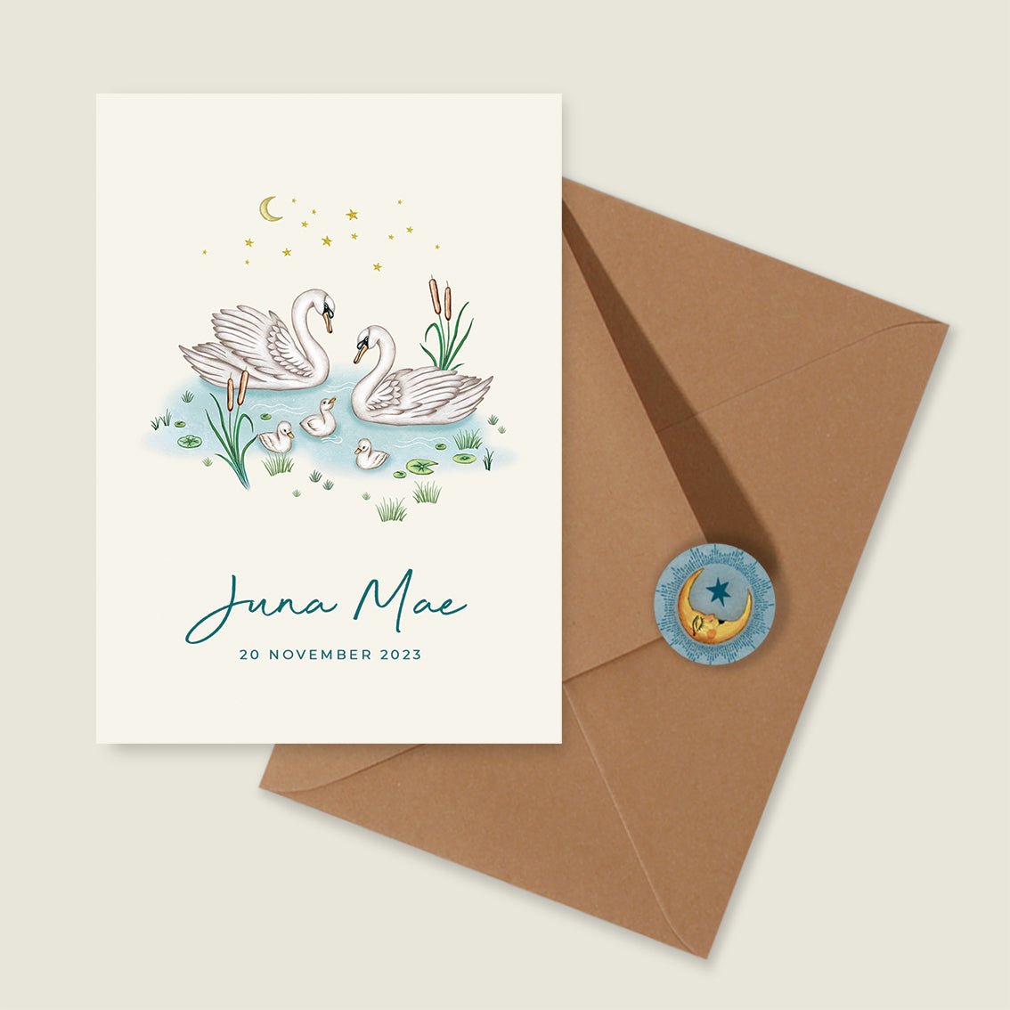 Geboortekaartje Swan Family Offwhite - Story of July