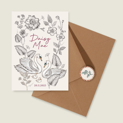 Geboortekaartje Swan Flowers Family Offwhite - Story of July