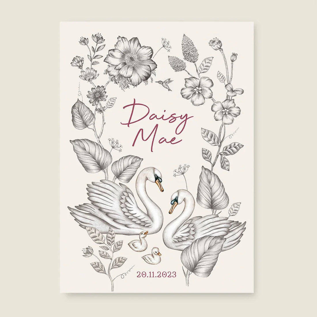 Geboortekaartje Swan Flowers Family Offwhite - Story of July