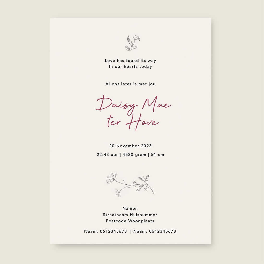 Geboortekaartje Swan Flowers Family Offwhite - Story of July