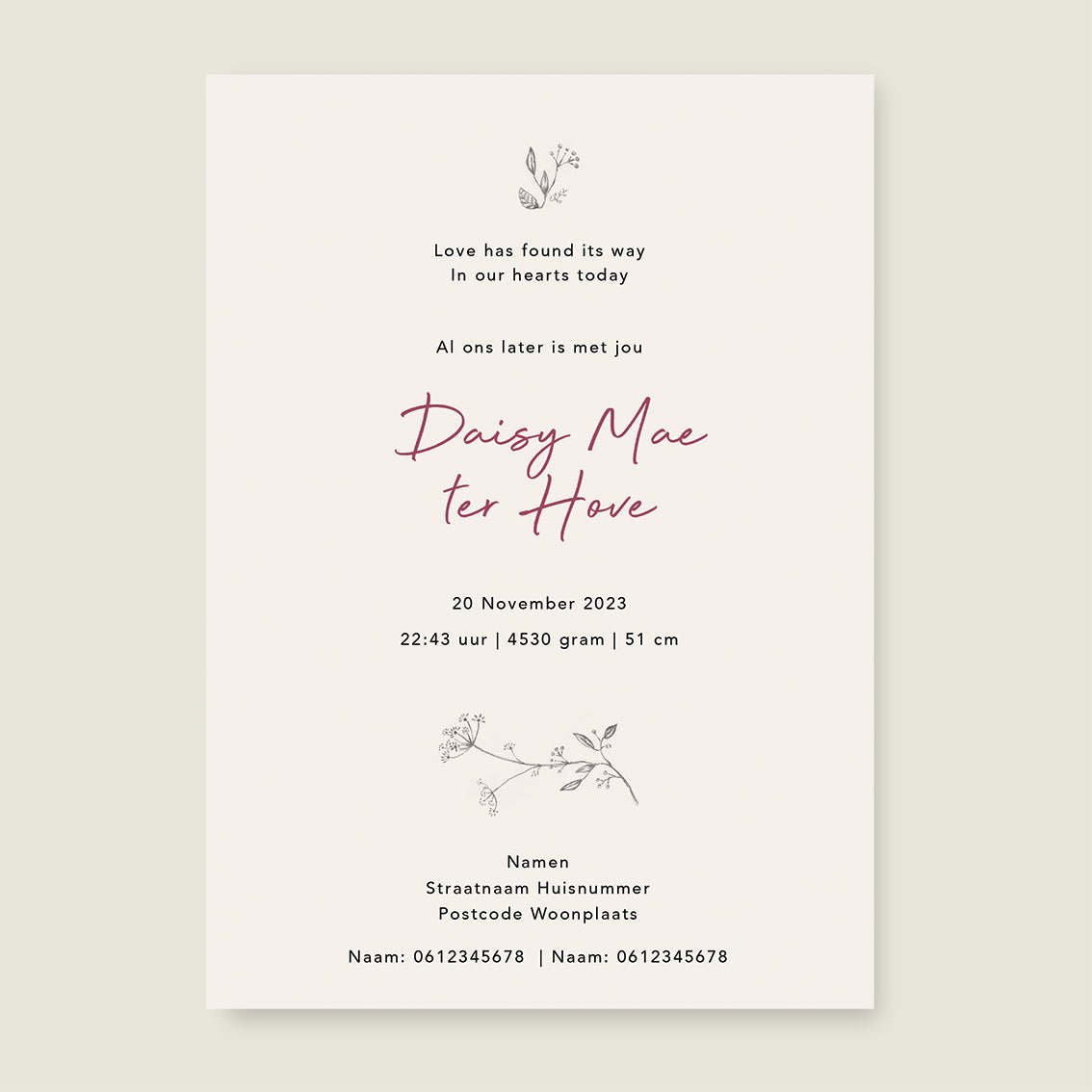 Geboortekaartje Swan Flowers Family Offwhite - Story of July