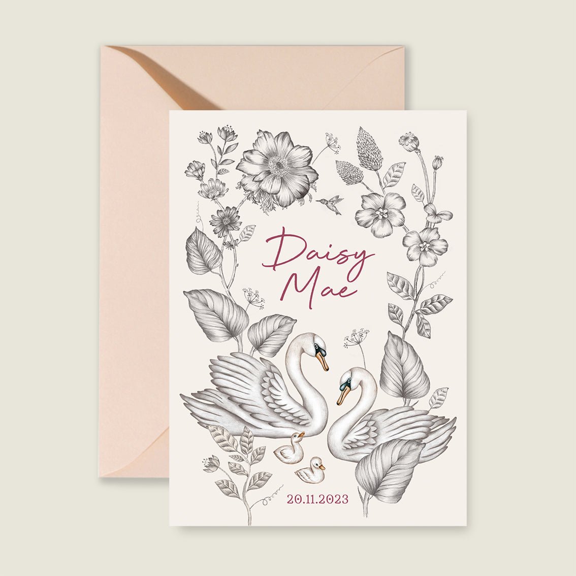 Geboortekaartje Swan Flowers Family Offwhite - Story of July