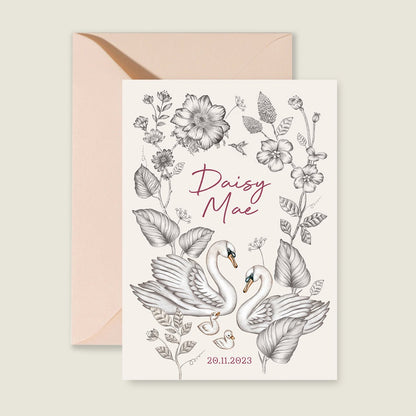 Geboortekaartje Swan Flowers Family Offwhite - Story of July