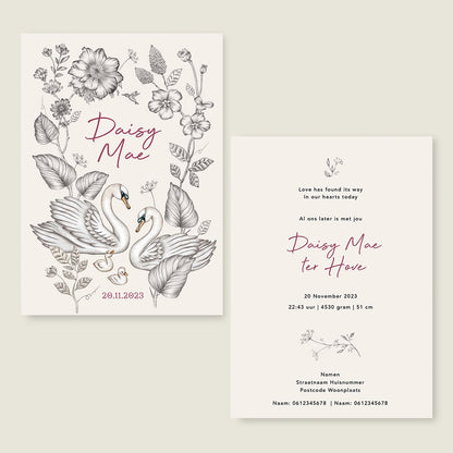 Geboortekaartje Swan Flowers Family Offwhite - Story of July