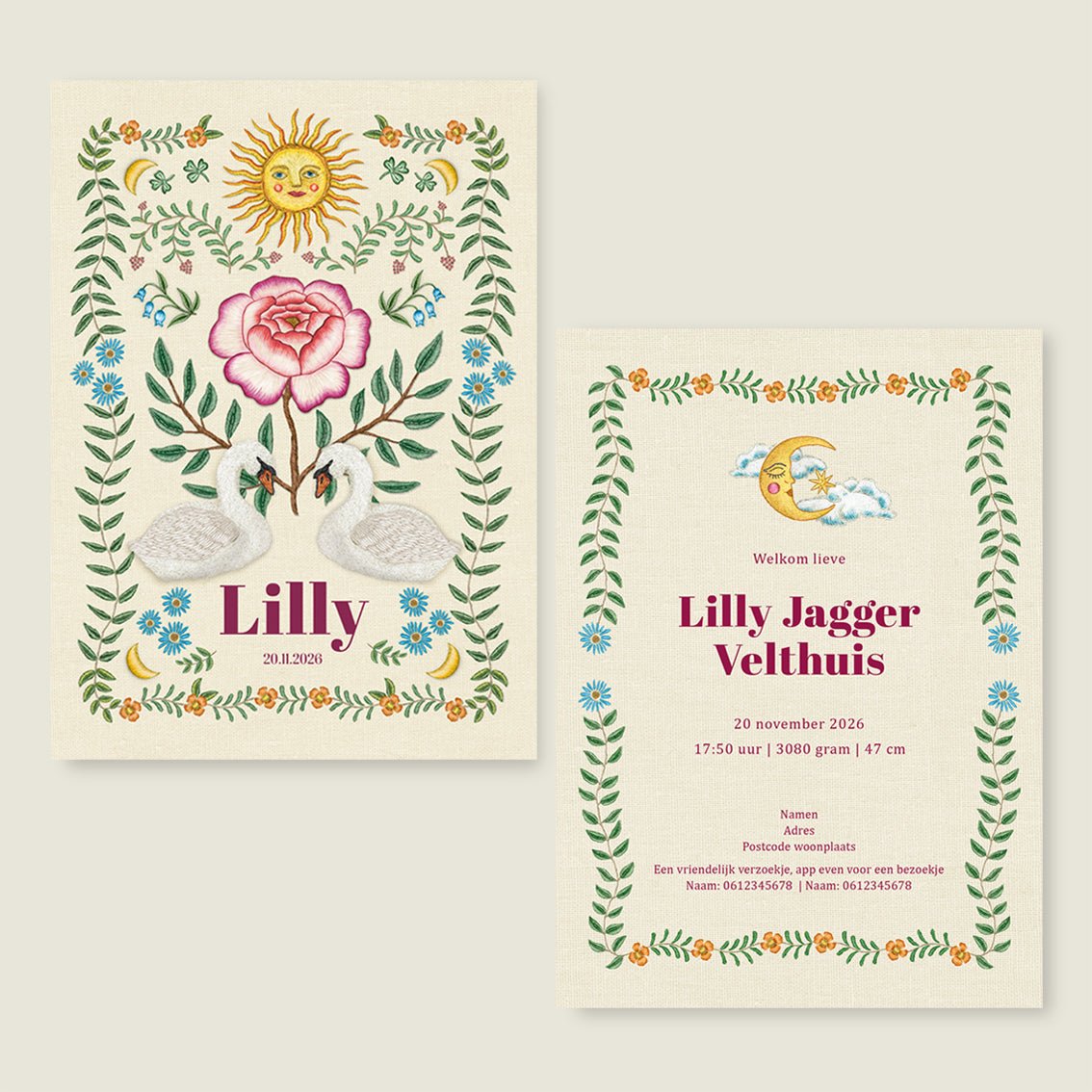 Geboortekaartje Swan Rose Offwhite - Story of July