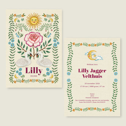 Geboortekaartje Swan Rose Offwhite - Story of July