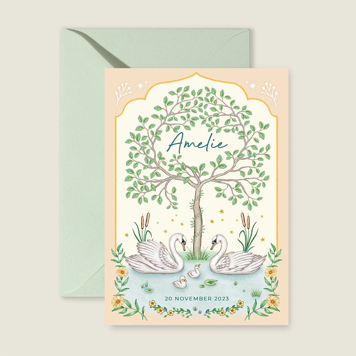 Geboortekaartje Swan Tree - Story of July