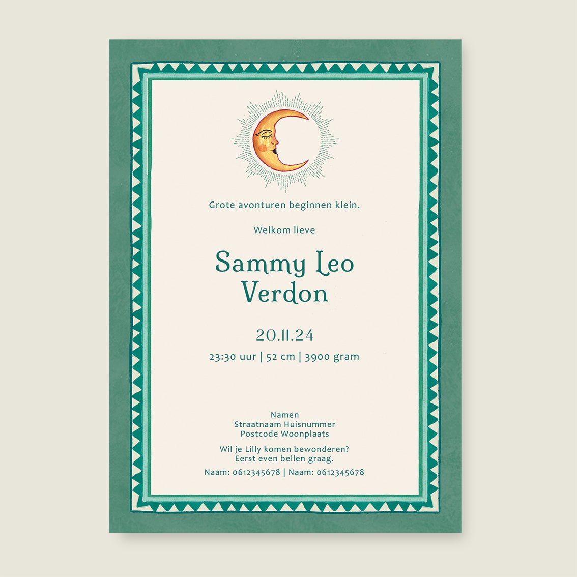 Geboortekaartje To The Moon Light Green - Story of July