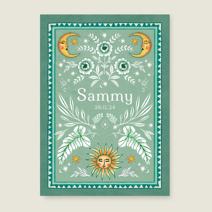 Geboortekaartje To The Moon Light Green - Story of July