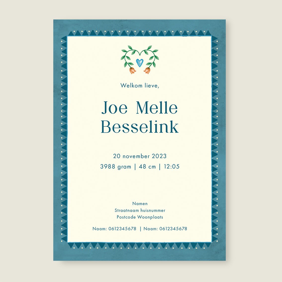 Geboortekaartje Two Dear Moonlight Blue - Story of July